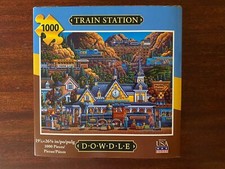 New Eric Dowdle 1000 Piece Jigsaw Puzzle Train Station Folk Art Made in the USA