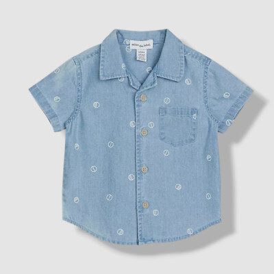 Miles the Label Baby Boy's Blue Printed Chest Pocket Button-Up Shirt Size 9M