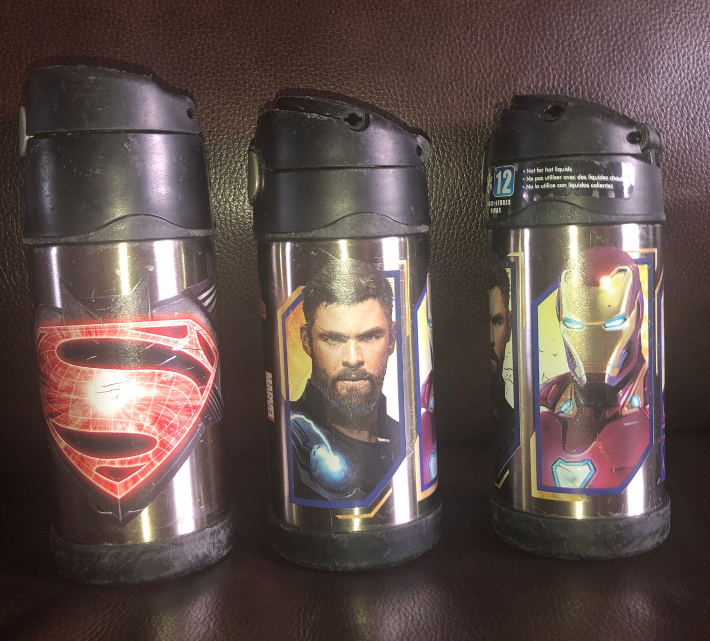 Lot Of 3 Thermos 12 oz Funtainer Water Bottles Avengers Infinity War DC
