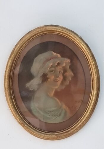 peinture ancienne Reproduction Portrait Femme Signé René Pean Tableau Encadré  - Imagen 1 de 15