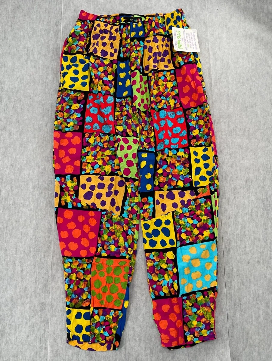 VINTAGE Jams World Pants Adult Large Colorful Abstract Surf Line Rayon Men  L NEW