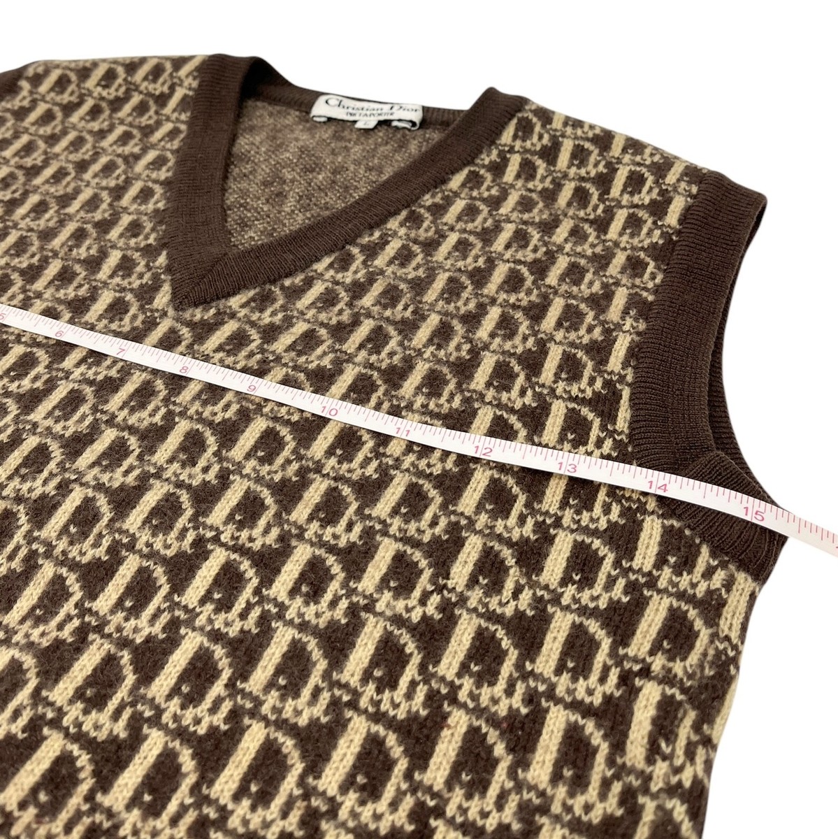 Christian Dior Vintage Trotter Monogram Logo Knit Vest V-neck