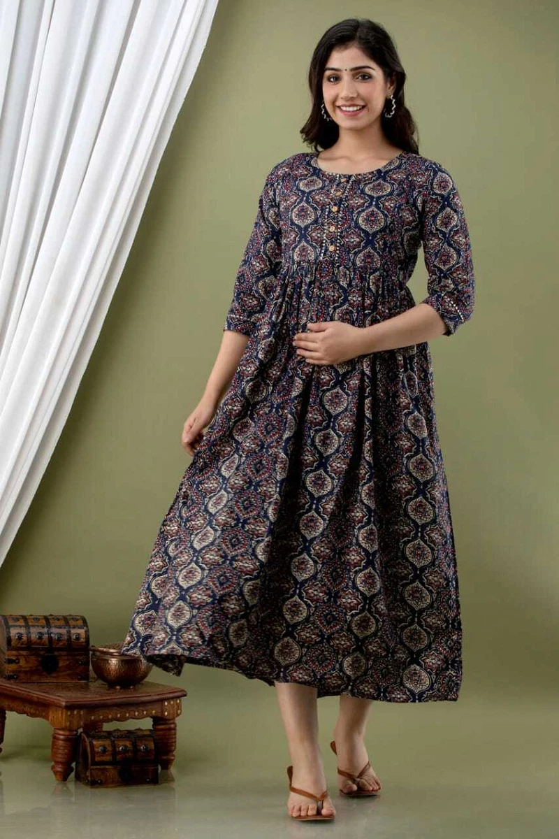 Blended Cotton Batik Print Maternity Dress in Mehendi Green - S | Maternity  dresses, Maternity dress stores, Batik prints