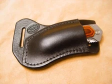 Custom Black Leather Sheath for Buck Folding Alpha Hunter (left hand)