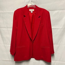 Career Essentials 100% Pure New Wool Red Women's Blazer Size 18 Vintage