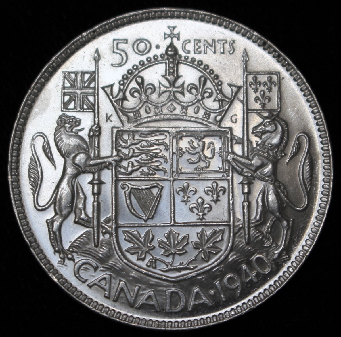 1940 CANADA - 50 CENTS HALF DOLLAR - .800 SILVER - George VI-WWII
