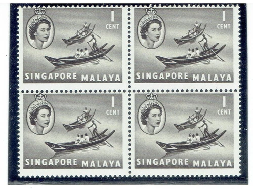 SINGAPORE 1955 Ship 1c (Block of 4) CV $1.00