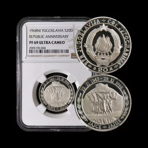 YUGOSLAVIA. 1968, 20 Dinara, Silver - NGC PF69 - Top Pop 🥇 Republic Anniversary