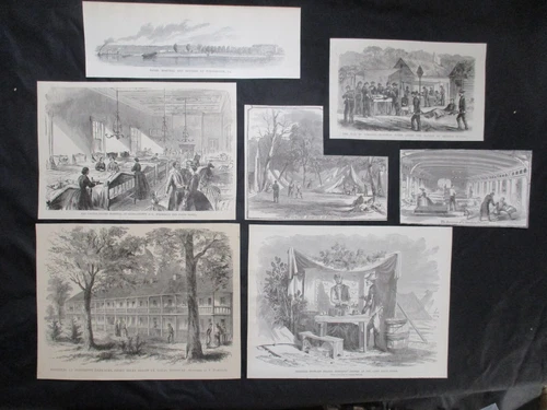 7  1884 Civil War Prints of Union Hospitals, Nurses, Surgeon's, Medical Doctors