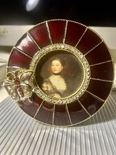 Gorgeous Vintage Style BUTTERFLY BURGUNDY ENAMEL PICTURE FRAME w/ RHINESTONES 