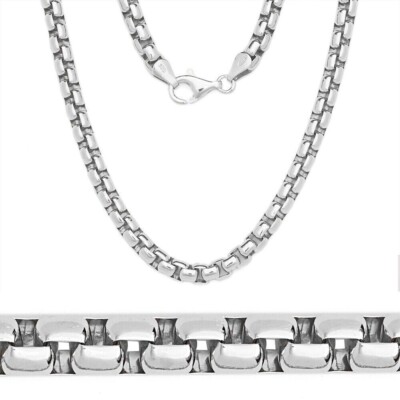 5mm 925 Sterling Silver Round Box Link Men Italian Chain Necklace Made ...