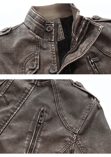 Herren Mäntel Fleece Lederjacken Mittellang Stehkragen Slim Reißverschluss Winter - Bild 8 von 20