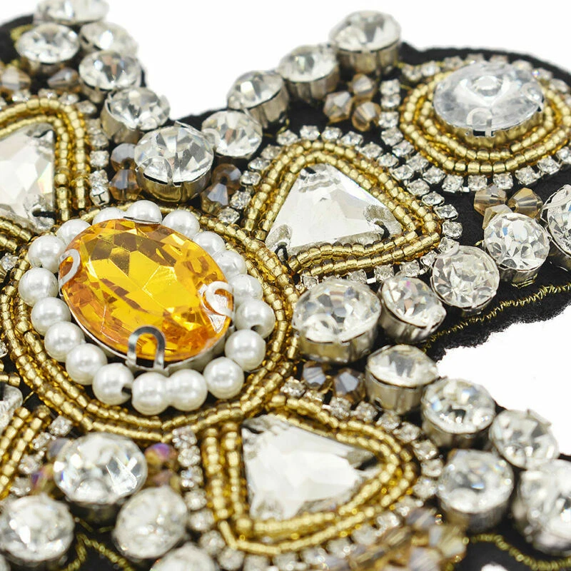 Rhinestone Beaded Cross Patch Handmade Sew on Applique Badge for Clothing Dress - Image 4 of 4