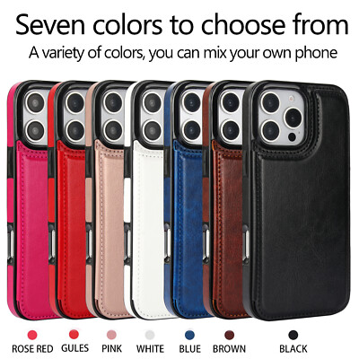 For iPhone 17 Pro Max 16 Plus 15 12 11 X 7 Leather Phone Case With Card Pocket
