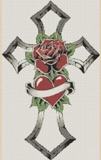 Cross with Heart and Rose Counted Cross Stitch Chart No. 8-446b 
