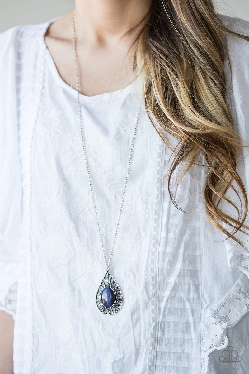 Paparazzi Necklace Total Tranquility Blue Moonstone Teardrop