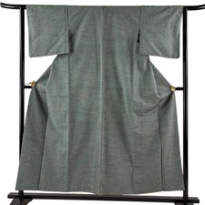 Silk Komon Kimono Gray Green S Length 1545 cm Sleeve 625 cm Used