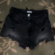 Forever 21 Premium Women s Black Denim Cut Off Shorts Size 26 Distressed Pockets