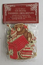 Merrimack 1984 Set of 6 Gold Stamped Die-Cut Teddies Ornaments NEW & Sealed
