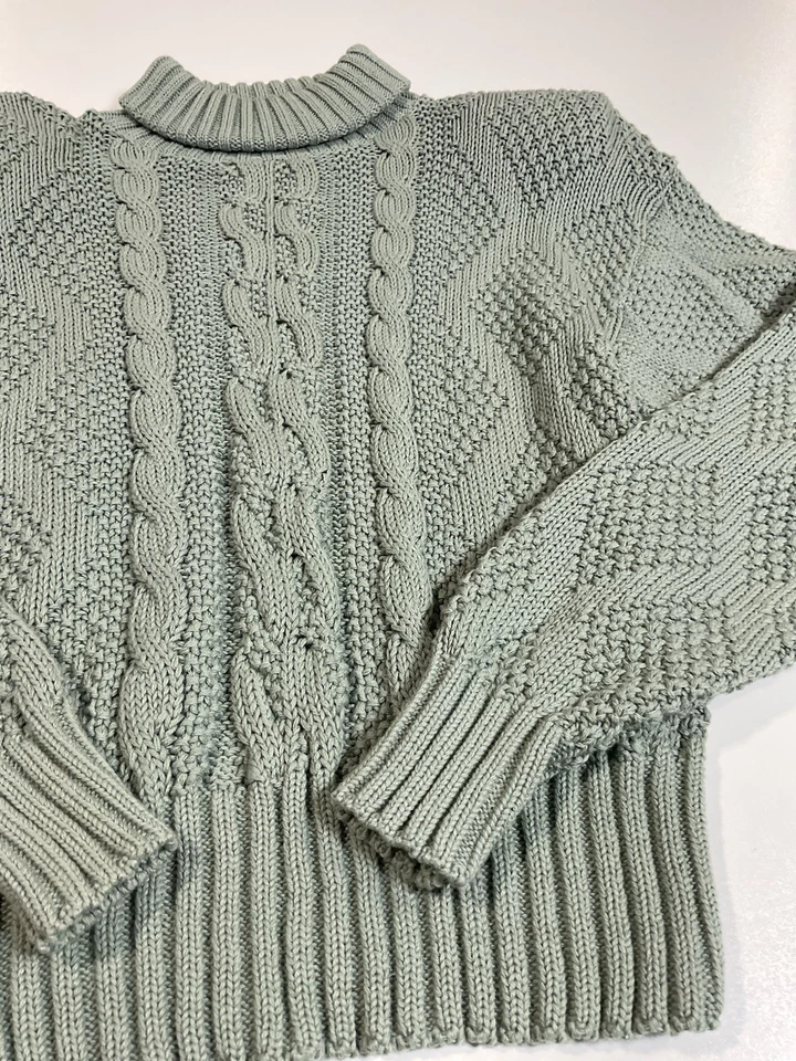 Suéter Vintage Liz Sport Tejido con Cable Talla M Cuello Alto Verde Menta Hecho en EE. UU. Años 90 Foto 2 de 4