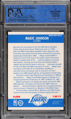 1987 Fleer Sticker Magic Johnson Card #1 PSA 8 NM-MT Mint