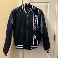 80s”Antartica”Bomber Style Blue Satin Lined Jacket Made In USA US Navy Sz Small