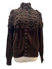 Vintage Enticelle Chocolate Brown Knitted Cardigan Jumper Chunky Knit M/L 12-14