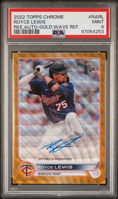2022 Topps Chrome Rookie Autographs Royce Lewis Gold Wave Refractor #'d/50 PSA 9