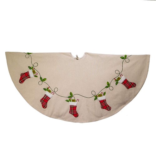 Ivory Red and Green Natural Patchwork Christmas Tree Skirt 54 Inch TS0256 - Picture 4 of 5