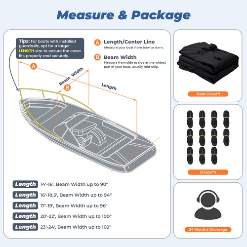 1200D Heavy Duty Trailerable Fit 16-22Ft V-Hull Fish & Ski Boat Cover Waterproof - Afbeelding 29 van 36