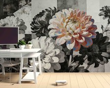 3D Bouquey Oil Paintings Self-adhesive Removeable Wallpaper Wall Mural