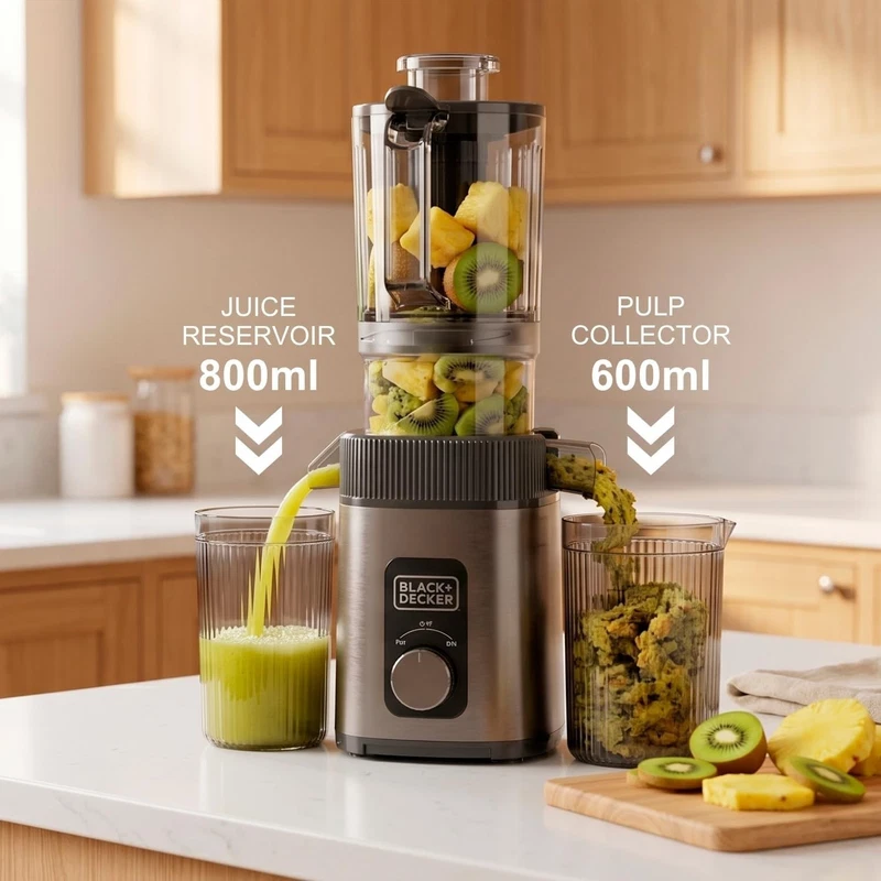 Estrattore di Succo a Freddo BLACK e Decker Spremitura Frutta e Verdura 200 Watt, fotografia 9 di 10