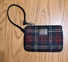 Coach Poppy Small Tartan Zip Wristlet Black Red Silver Navy 