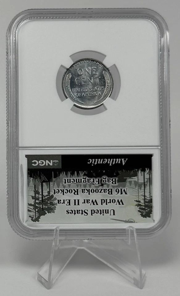 1943-D Steel Lincoln Wheat Cent DDO WWII M6 Bazooka Rocket Bag Fragment NGC MS65 - Image 2 of 4