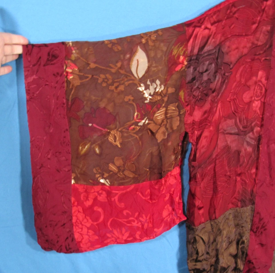 DE COLECCIÓN CHICO'S Rojo/Marrón FRENTE ABIERTO Burnout MEZCLA DE SEDA KIMONO/CARDIGAN Cortina Talla S Foto 3 de 4