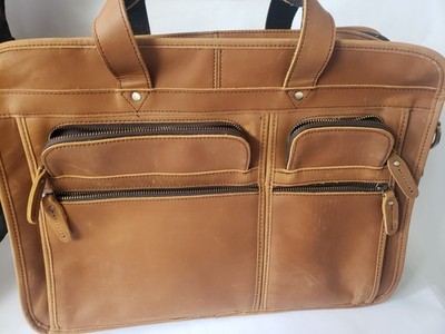 Polare original leather padded laptop bag brown w/ shoulder strap 17 .7 luggage