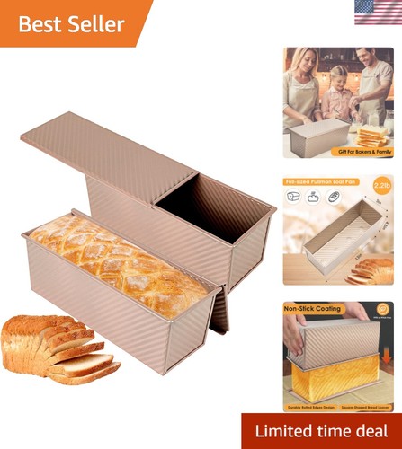 Family-Sized 2-Pack Gold Pullman Loaf Pan - Safe & Stylish Non-Stick Bakeware - Picture 1 of 10