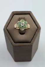 Emerald And Diamond 9ct Gold Ring , Vintage And Hallmarked