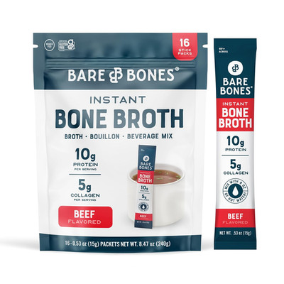 Beef Bone Broth Instant Powder Mix Rich Savory Keto Paleo Friendly 16 Pack