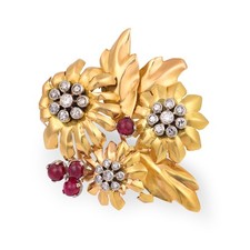 Spilla Ghiso Paris diamante rubino oro giallo 18 carati