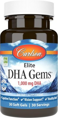 Carlson - Elite DHA Gems, 1000 mg DHA, Supports Healthy Brain & Vision, 30 Softg