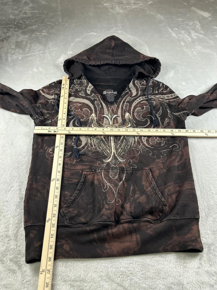 Sinful Hoodie Womens XL Y2K Brown Graphic Wings Cross Pullover USA Fitted - Image 4 of 4