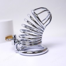 Steel Metal Chastity Cage Lockable 3-Sizes-Ring Restraint Bondage Device Male