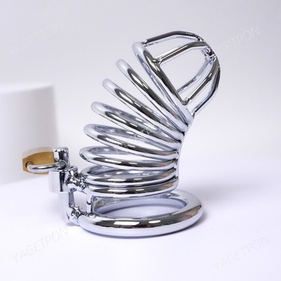 Steel Metal Chastity Cage Lockable 3-Sizes-Ring Restraint Bondage Device Male