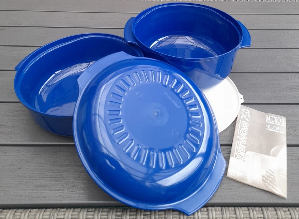 Tupperware Micro 3 Microplus 4 tlg. Gar Set 750ml/1,75l/3l + Deckel blau TOP !!! - Bild 4 von 4