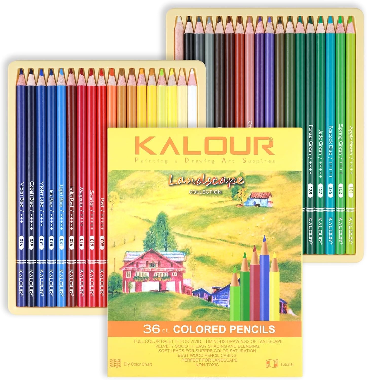 36-Piece Yellow Landscape Coloured Pencil Set – Pre-Sharpened Wooden