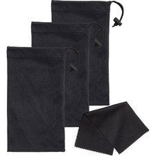 Set of 3 Microfiber Sunglasses Pouches with Secure Drawstring - Black