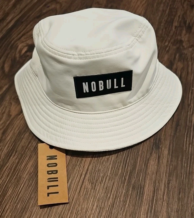 NoBull Unisex Adult Lightweight Bucket Hat Solid White Black Logo Size S/M