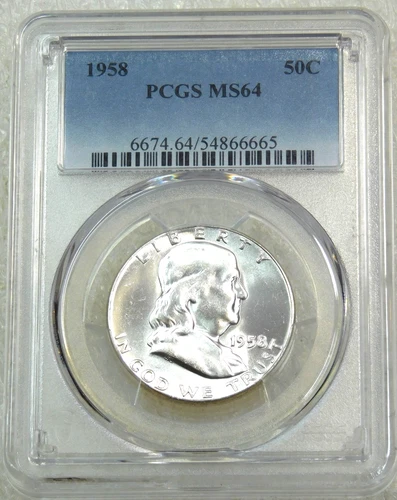 1958 P Franklin Half Dollar PCGS MS64 95% FBL White Frosty Luster PQ #D262M
