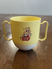 Vintage Tommee Tippee Trainer Sippy Cup Weighted Bottom Trainer Lid Bear Yellow